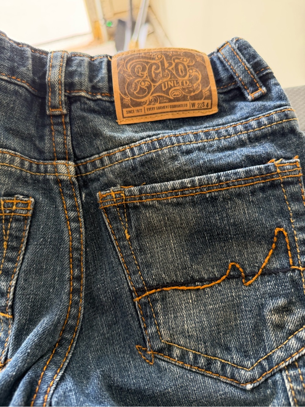 Ecko Unlimited Men's Indigo Denim Jeans with Orange Stitching